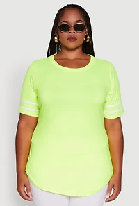 Womens Plus Classic Fit Tunic T-Shirt with Varsity Stripes, Green,