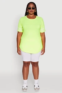 Womens Plus Classic Fit Tunic T-Shirt with Varsity Stripes, Green,