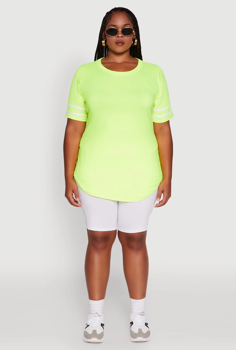 Womens Plus Size Classic Fit Tunic T-Shirt with Varsity Stripes, Green, Size 2X