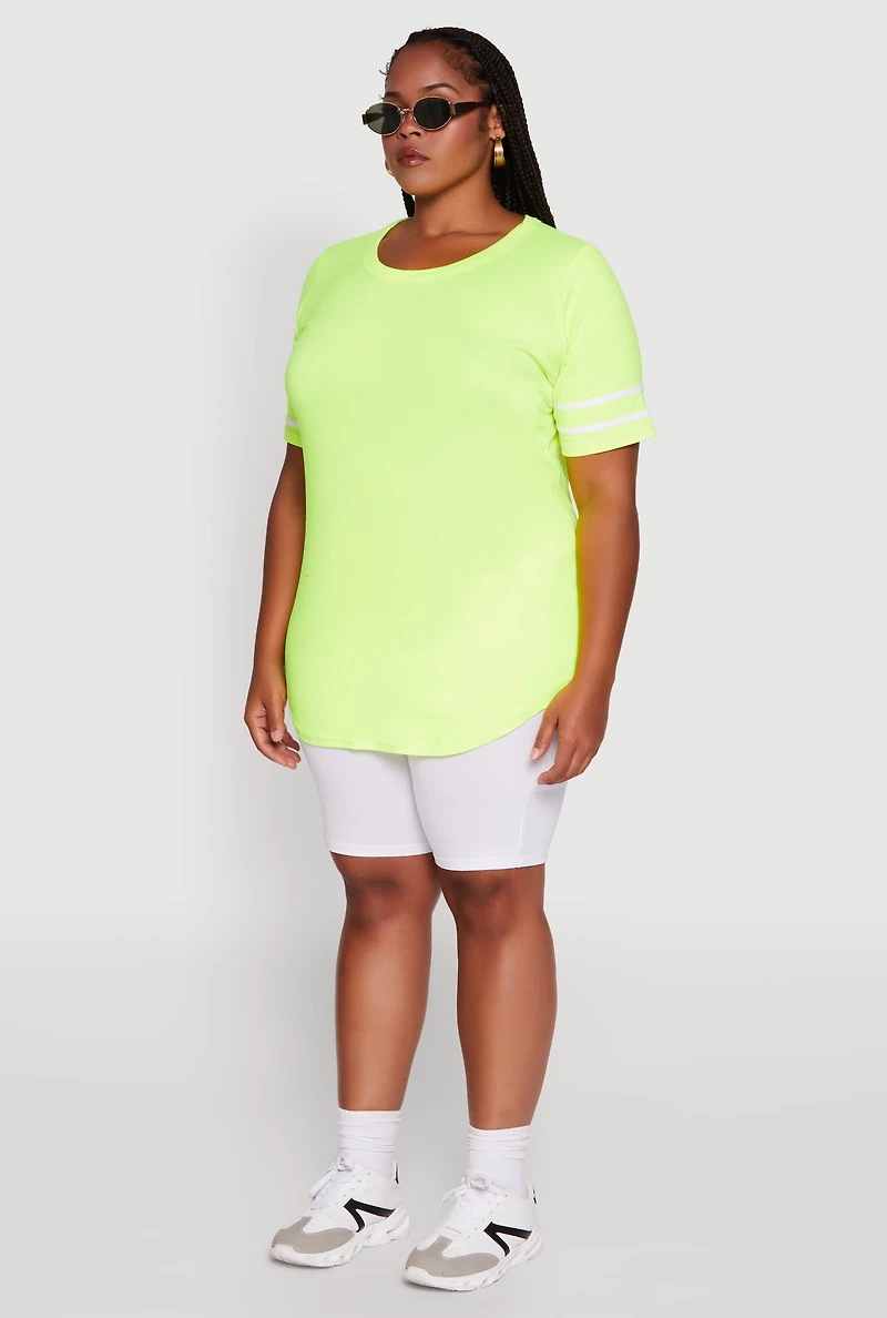 Womens Plus Size Classic Fit Tunic T-Shirt with Varsity Stripes, Green, Size 2X