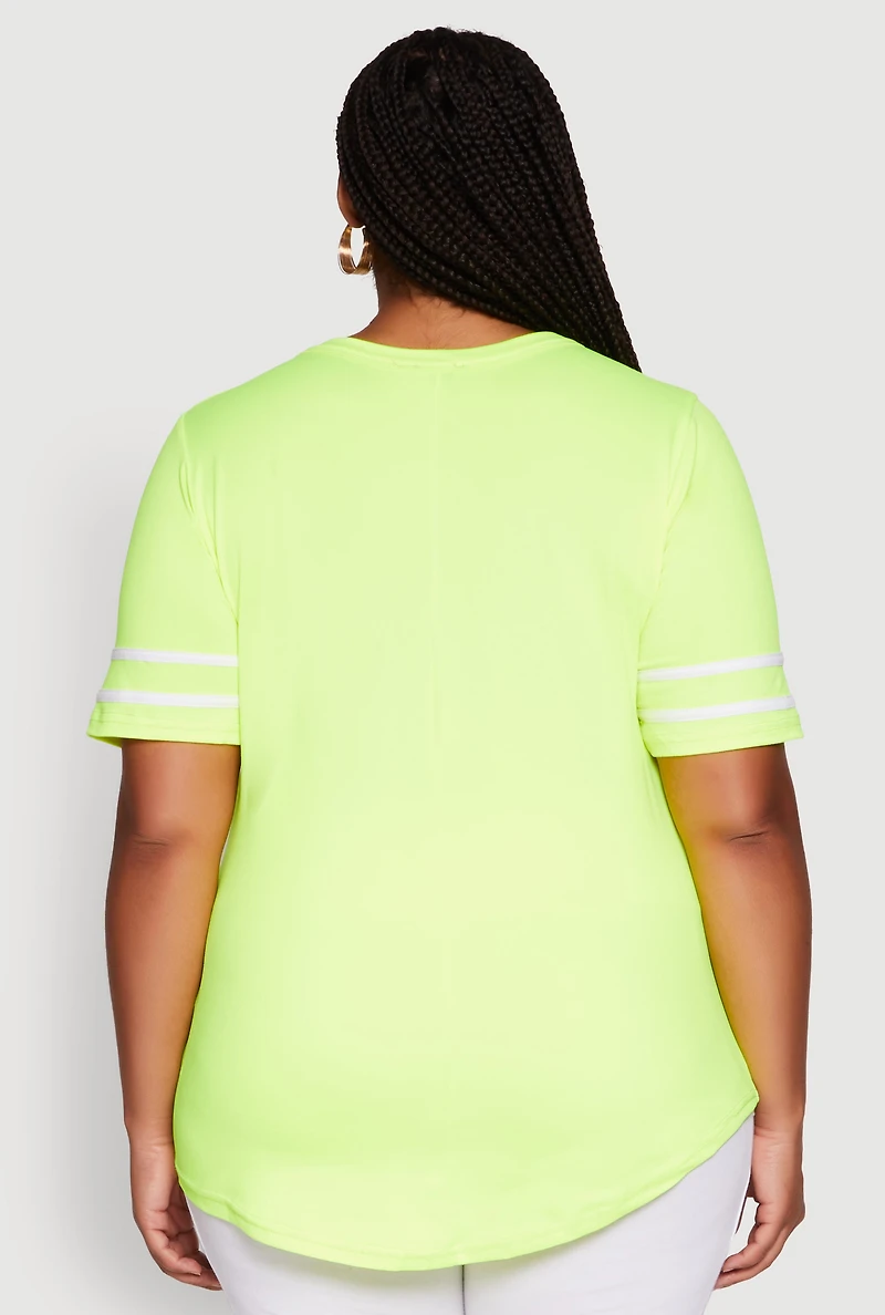 Womens Plus Size Classic Fit Tunic T-Shirt with Varsity Stripes, Green, Size 2X