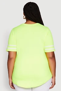 Womens Plus Size Classic Fit Tunic T-Shirt with Varsity Stripes, Green, Size 2X