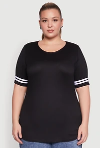 Womens Plus Varsity Stripe Sleeve Tee,