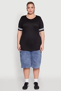 Womens Plus Varsity Stripe Sleeve Tee,