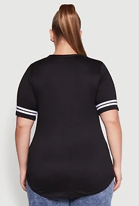 Womens Plus Varsity Stripe Sleeve Tee,