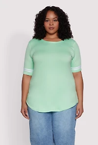 Womens Plus Varsity Stripe Sleeve Tee,