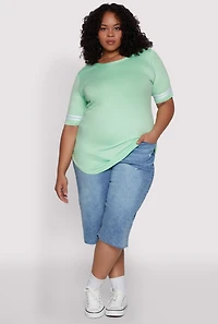 Womens Plus Varsity Stripe Sleeve Tee, 2X