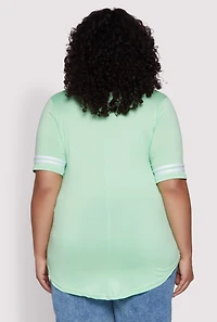 Womens Plus Varsity Stripe Sleeve Tee, 2X