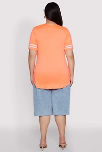 Womens Plus Varsity Stripe Sleeve Tee, 1X