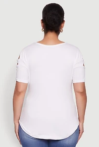 Womens Plus Size Cut Out Crew Neck Tee, White, Size 2X