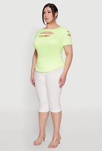 Womens Plus Cut Out Crew Neck Tee,