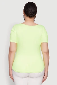 Womens Plus Cut Out Crew Neck Tee,