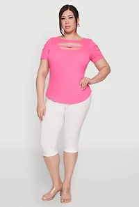 Womens Plus Cut Out Crew Neck Tee, 4X