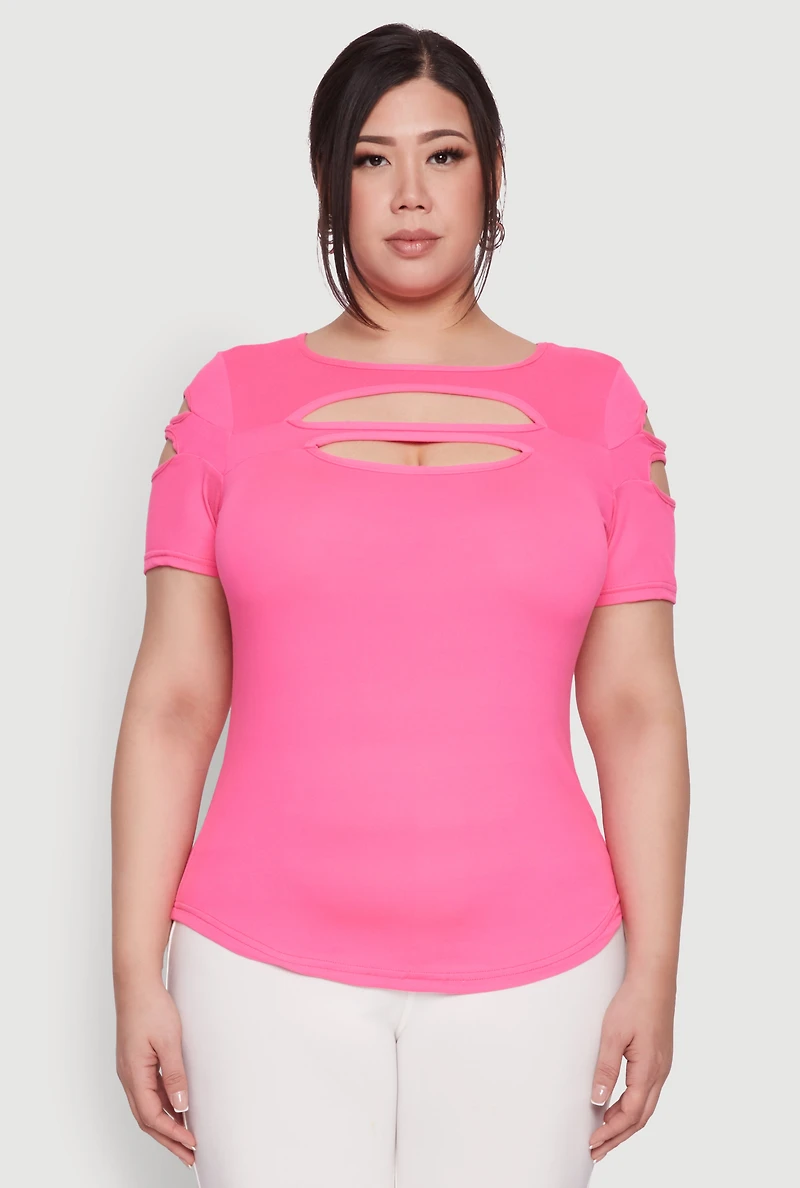 Womens Plus Cut Out Crew Neck Tee, 4X