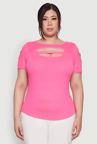Womens Plus Cut Out Crew Neck Tee, 4X