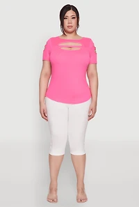 Womens Plus Cut Out Crew Neck Tee,