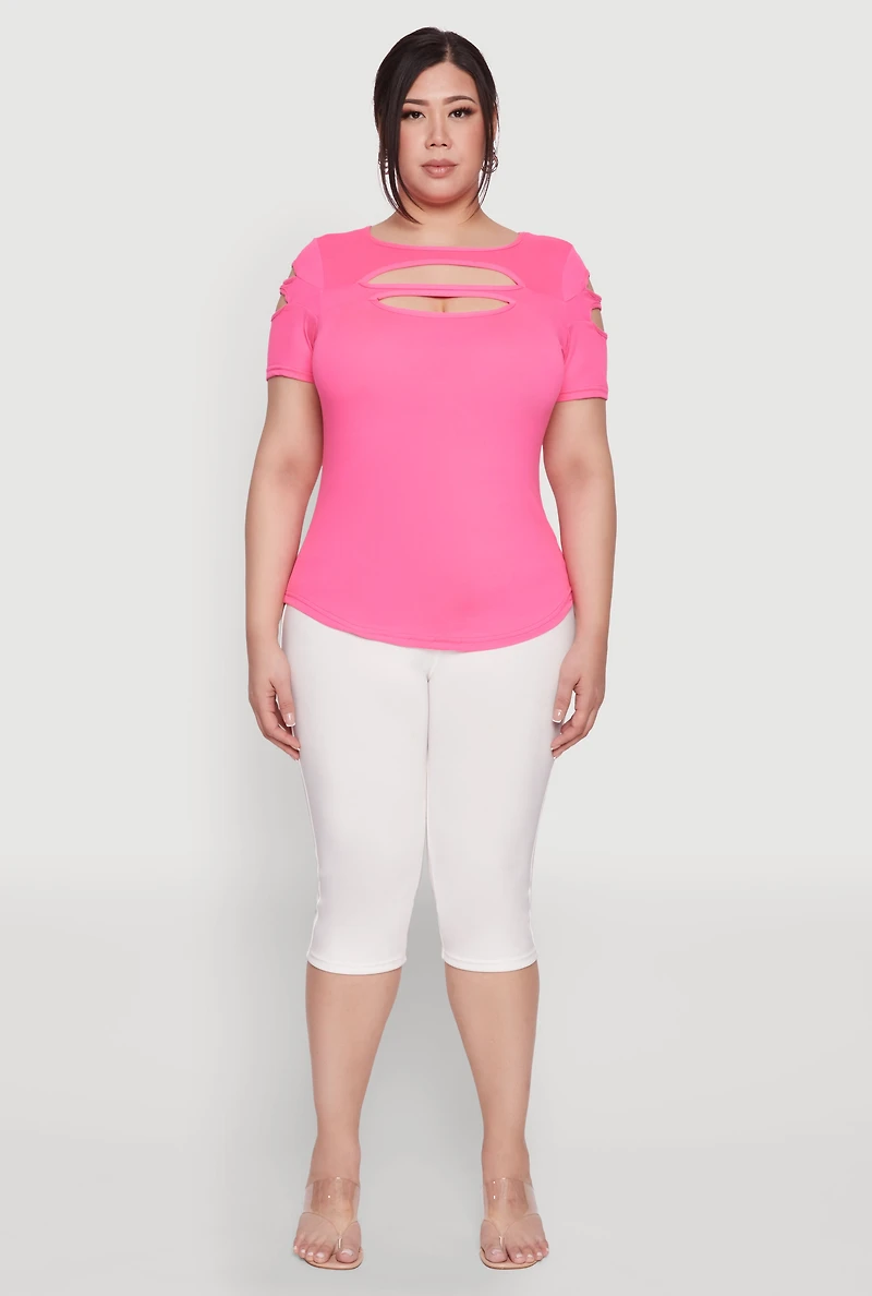 Womens Plus Cut Out Crew Neck Tee, 4X
