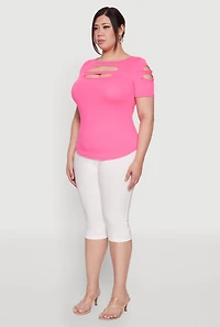 Womens Plus Cut Out Crew Neck Tee,