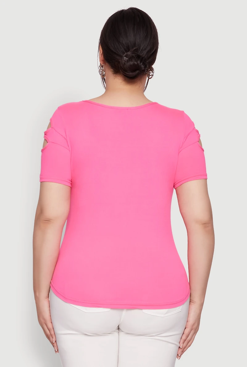 Womens Plus Cut Out Crew Neck Tee, 4X