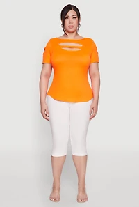 Womens Plus Cut Out Crew Neck Tee,