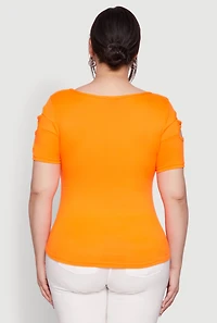 Womens Plus Cut Out Crew Neck Tee,