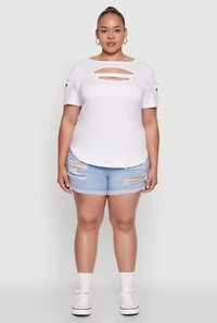 Womens Plus Size Cut Out Tee, White, Size 1X