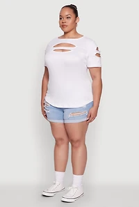 Womens Plus Size Cut Out Tee, White, Size 1X