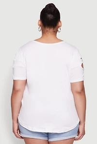 Womens Plus Size Cut Out Tee, White, Size 4X