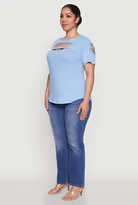 Womens Plus Size Cut Out Tee, Blue, Size 2X