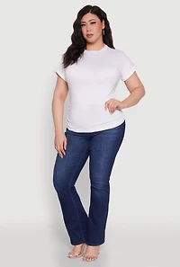 Womens Plus Size Ruched Tabbed Short Sleeve Top, White, Size 2X