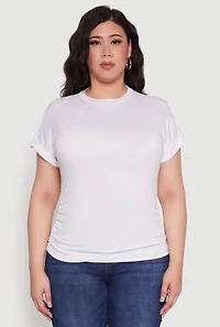 Womens Plus Ruched Tabbed Short Sleeve Top,