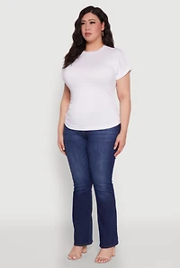 Womens Plus Size Ruched Tabbed Short Sleeve Top, White, Size 2X