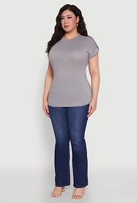 Womens Plus Ruched Tabbed Short Sleeve Top,