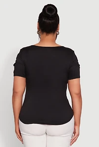 Womens Plus Double Keyhole Crew Neck T-Shirt,