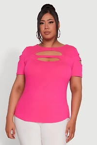 Womens Plus Double Keyhole Crew Neck T-Shirt,