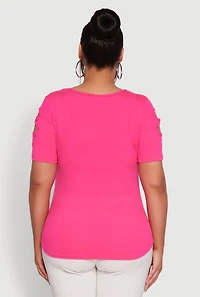 Womens Plus Double Keyhole Crew Neck T-Shirt, 1X