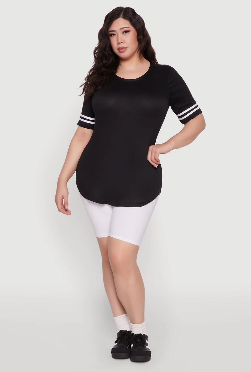 Womens Plus Varsity Stripe Detail Short Sleeve Tee, 1X