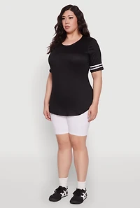 Womens Plus Varsity Stripe Detail Short Sleeve Tee, 1X