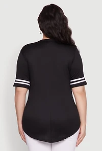 Womens Plus Varsity Stripe Detail Short Sleeve Tee,