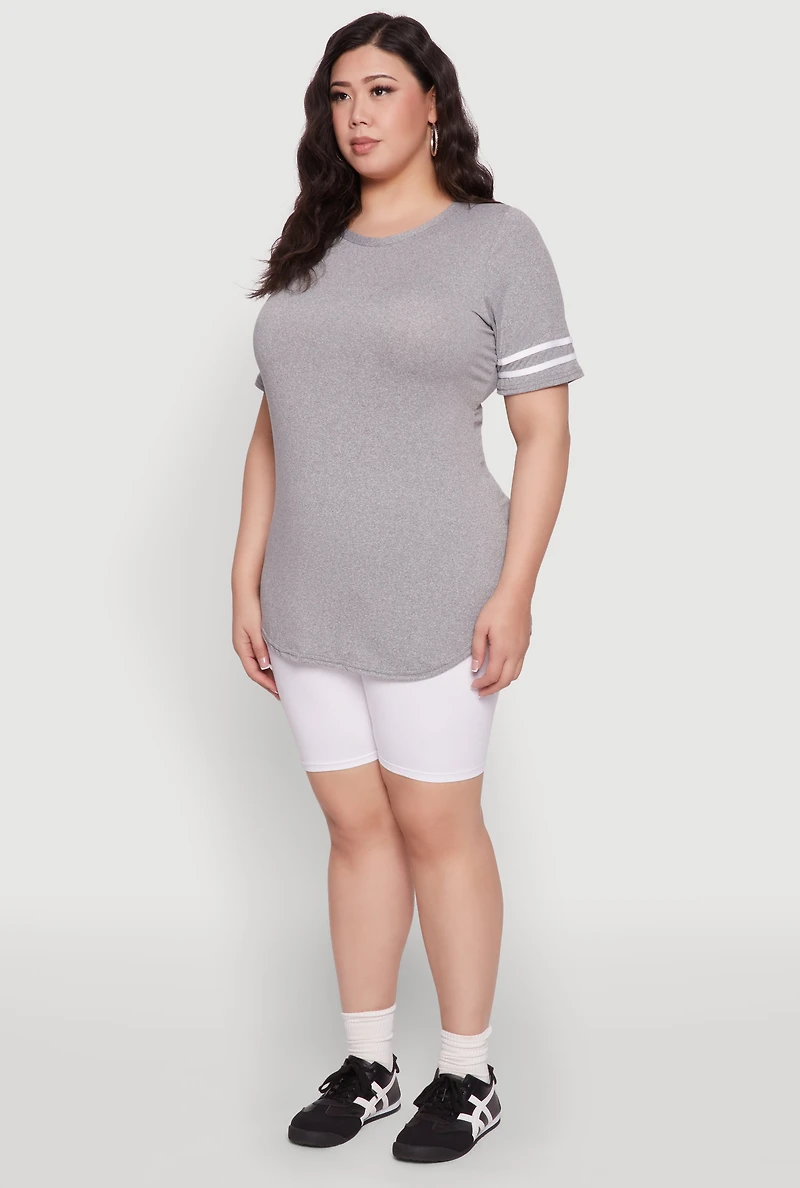 Womens Plus Varsity Stripe Detail Short Sleeve Tee, 1X