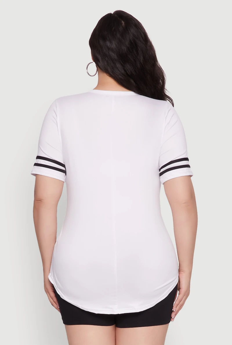 Plus Varsity Stripe Detail Short Sleeve Tee