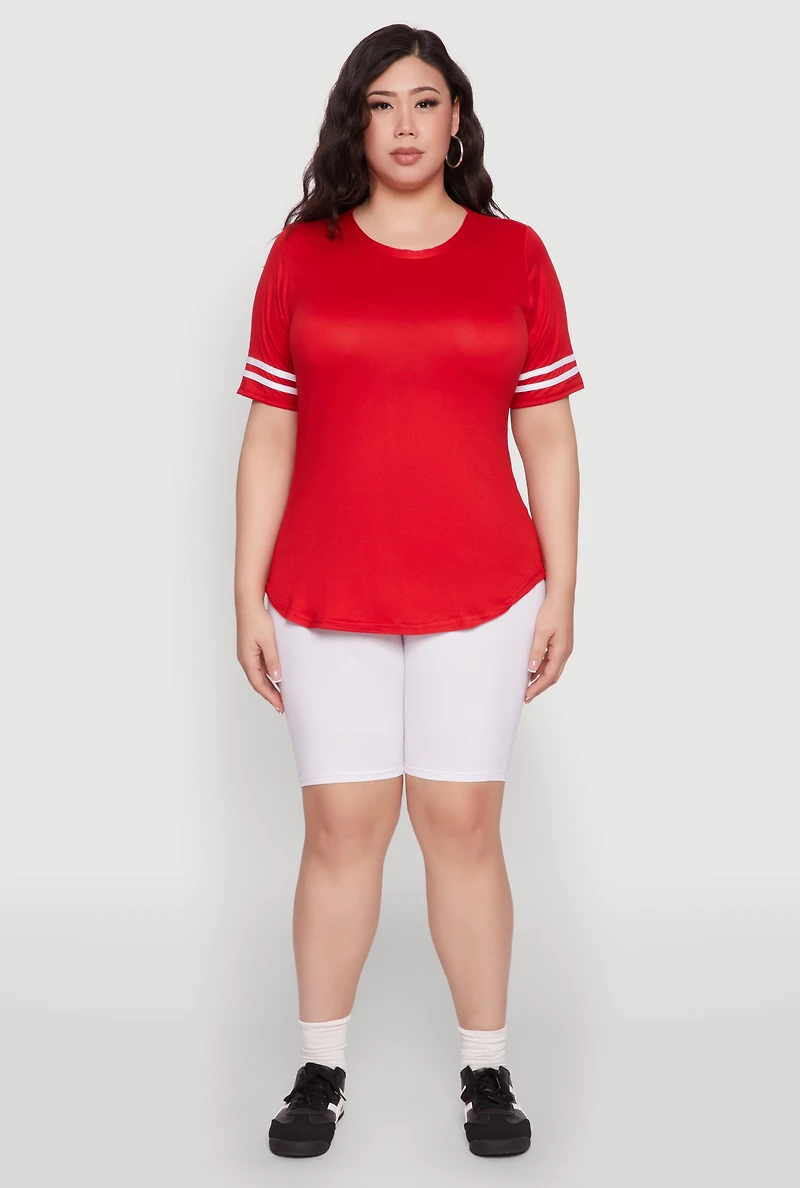 Womens Plus Varsity Stripe Detail Short Sleeve Tee,