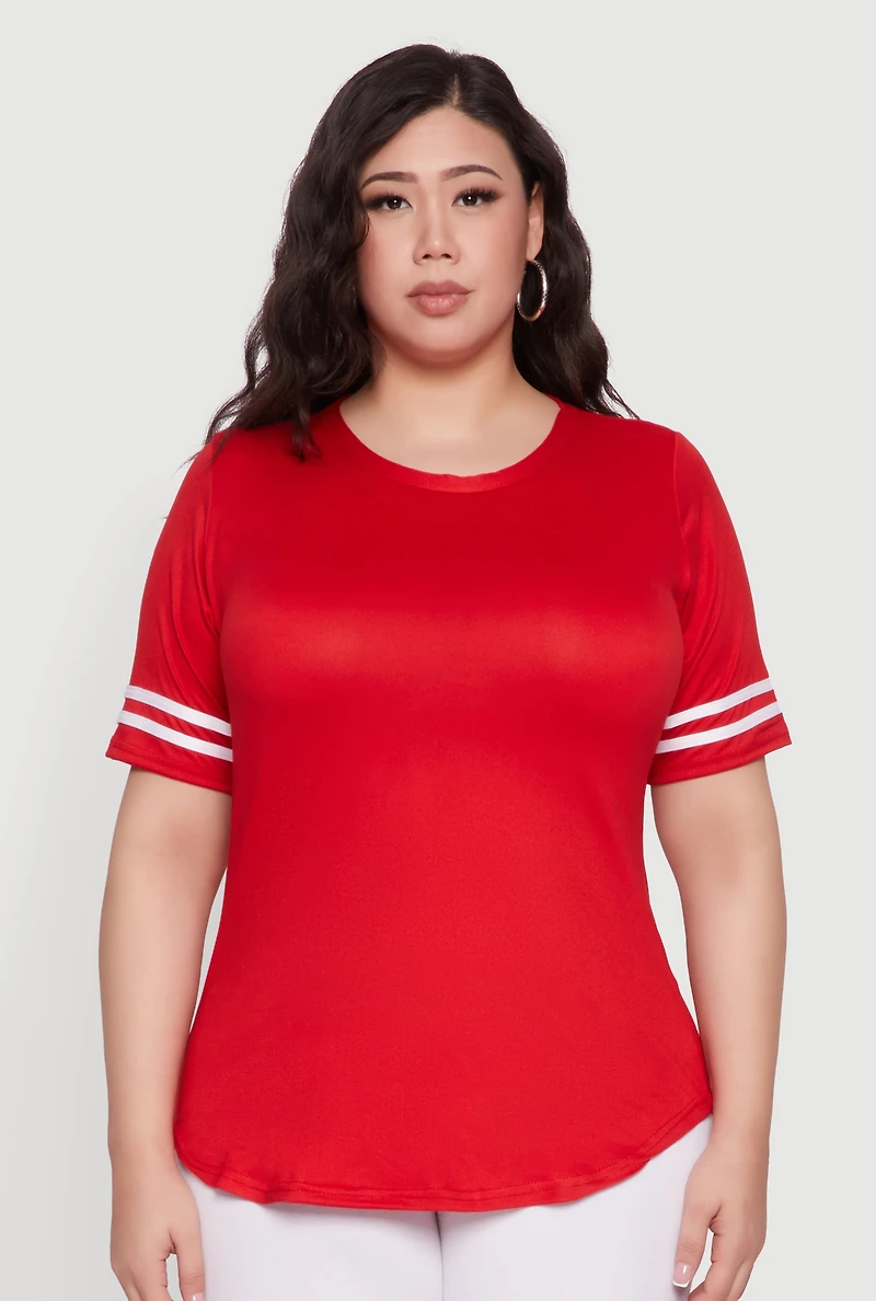 Womens Plus Varsity Stripe Detail Short Sleeve Tee,