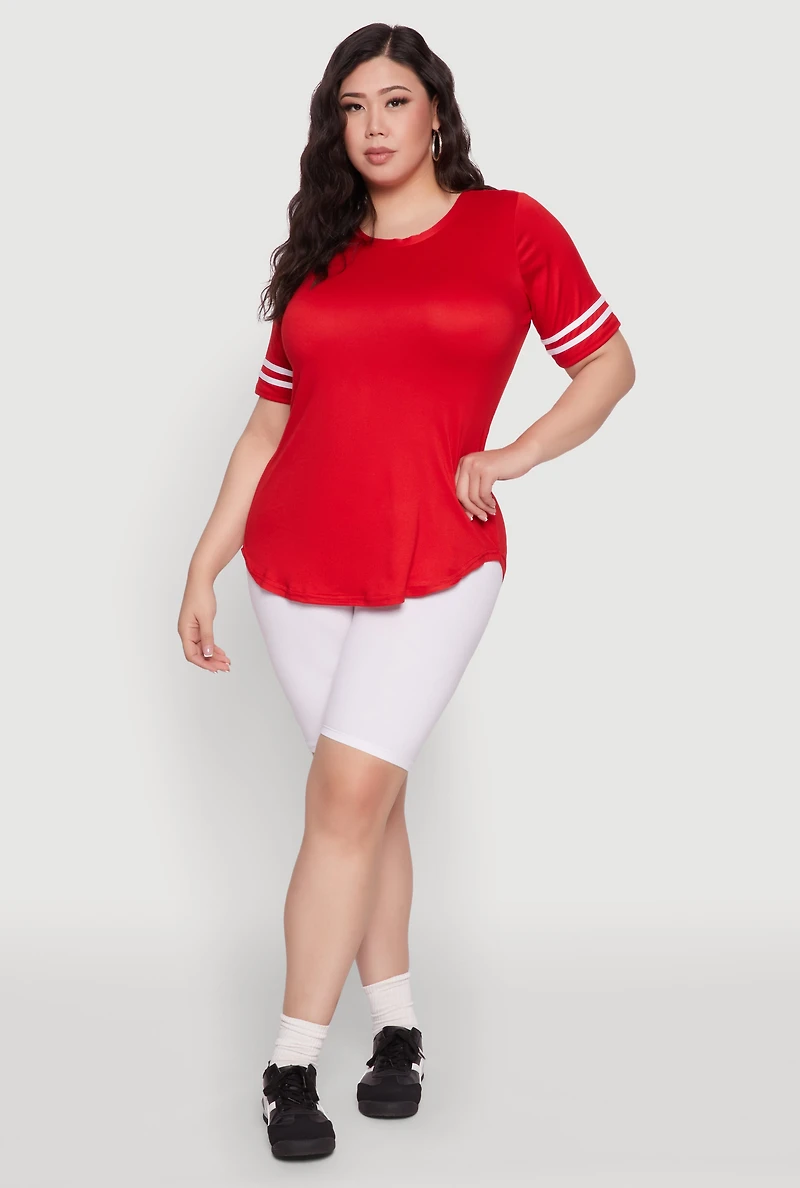 Womens Plus Varsity Stripe Detail Short Sleeve Tee,
