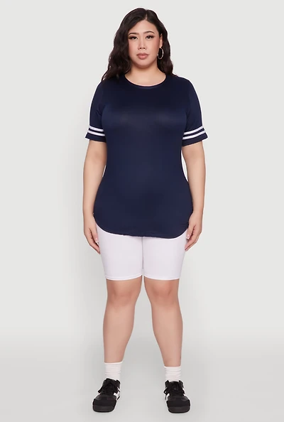 Womens Plus Varsity Stripe Detail Short Sleeve Tee,