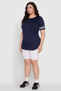 Womens Plus Size Varsity Stripe Detail Short Sleeve Tee, Blue, Size 2X