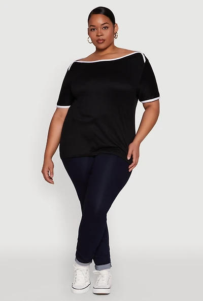 Womens Plus Contrast Trim Short Sleeve Top,