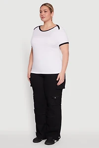 Womens Plus Contrast Trim Short Sleeve Top, White,