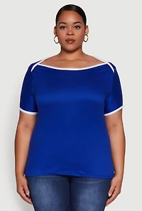Womens Plus Contrast Trim Short Sleeve Top, 1X