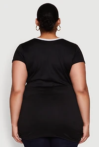 Womens Plus Ruched Contrast Trim Notch Neck Top,